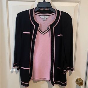 Two-Piece Dressy Black and Pink Women's Cardigan Set